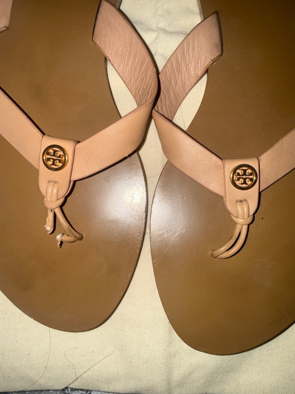Tory Burch Nude Beige Leather Logo Sandals, 7, see photos and read desc. - Picture 4 of 7
